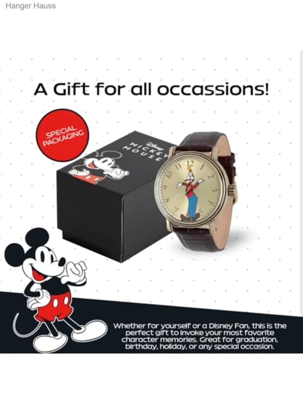Goofy Vintage Disney Men's Wrist Watch Black Leather Strap Quartz